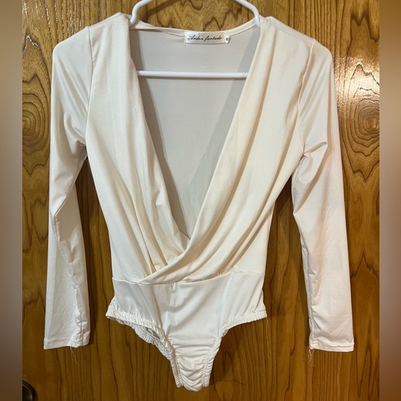 Women's Low cut White and Cream Bodysuit - Picture 3 of 4